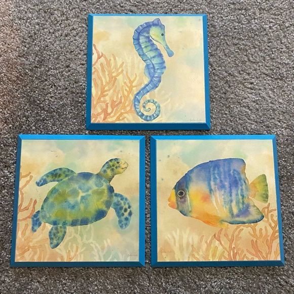 Under The Sea Fish by Cynthia Coulter 3 PC Wooden Plaque - Picture 1 of 6